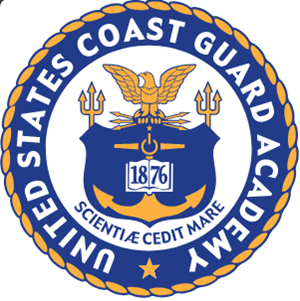 Logo for the United States Coast Guard Academy, motto: Scientiae cedit mare, “The sea yields to knowledge.”
